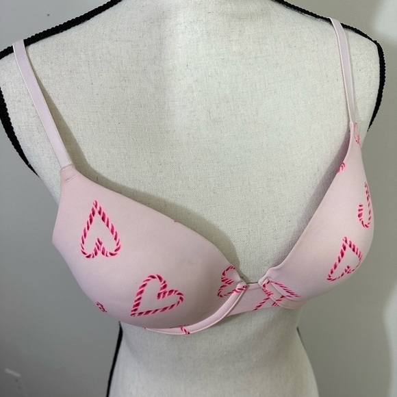 Victoria Secret sz 34C bra candy cane hearts soft pink wit red hearts - Picture 7 of 10